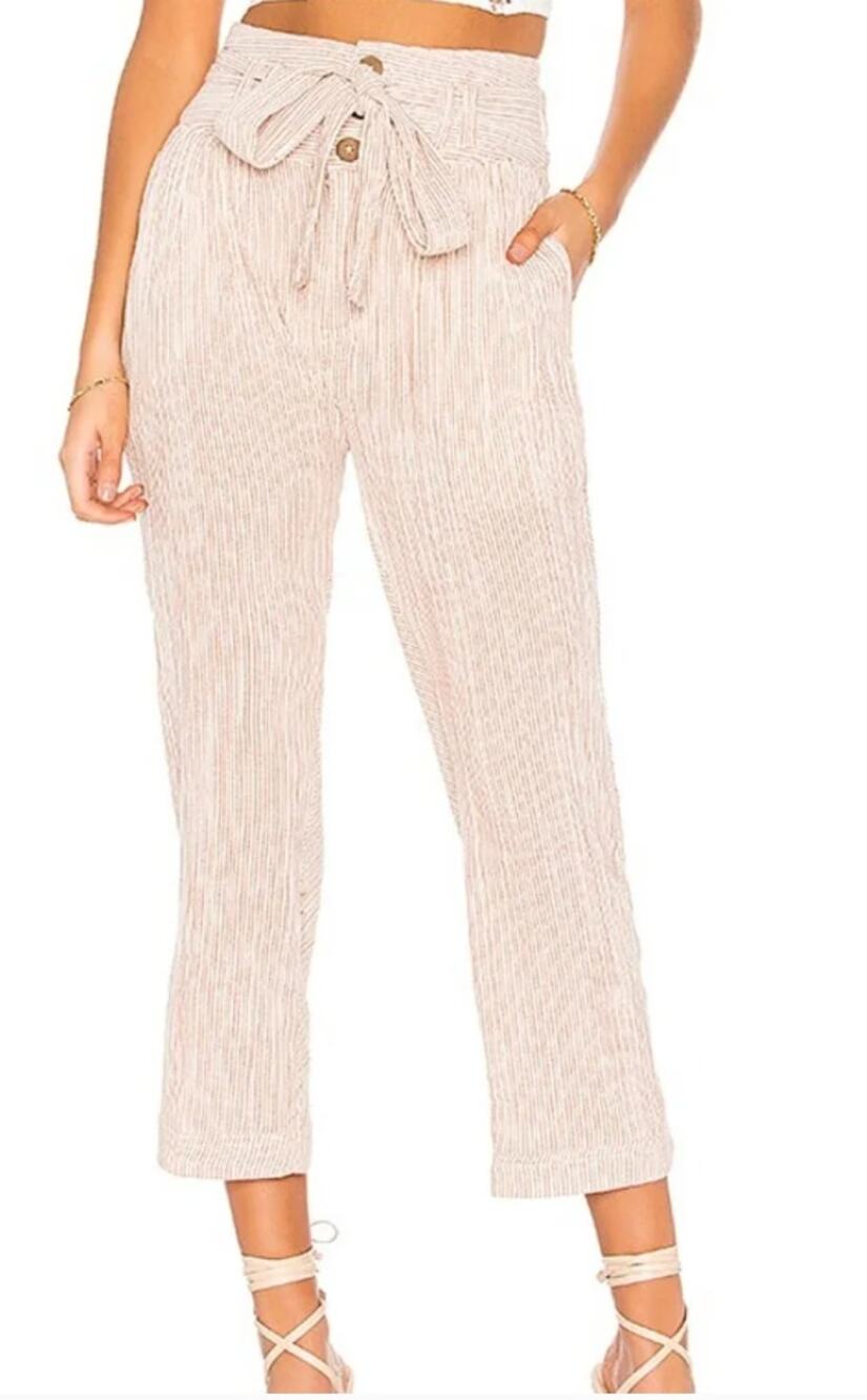 NWT Free People PaperBag High Waisted Ankle Pants Neutral Stripe 12